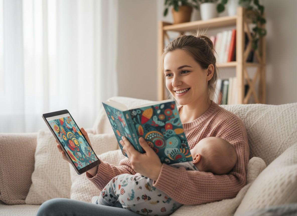 Rodzic i dziecko z tabletem i bajką